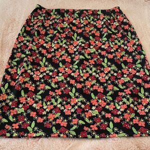 Black Floral Straight Skirt with Red and Green Accents